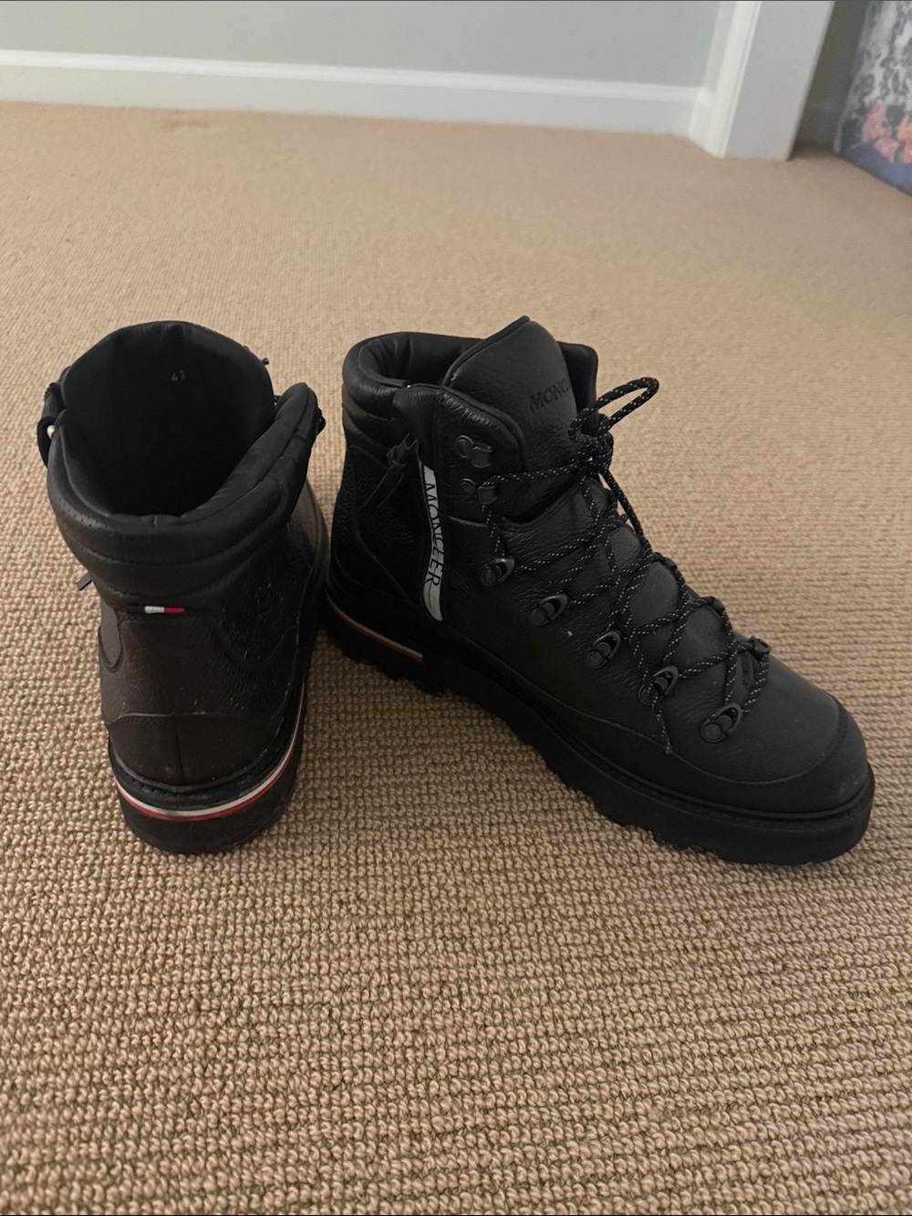 Moncler Black Lace-Up Men's Boots with Subtle Red Accent